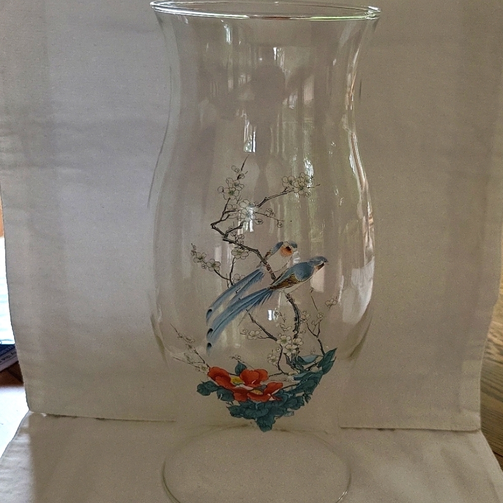 Vtg. Glass Hurricane Shade w/Birds